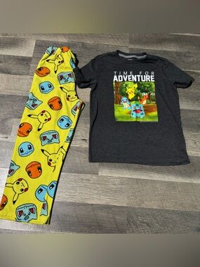 Pokemon Kids Pajama Set in Yellow and Charcoal Gray